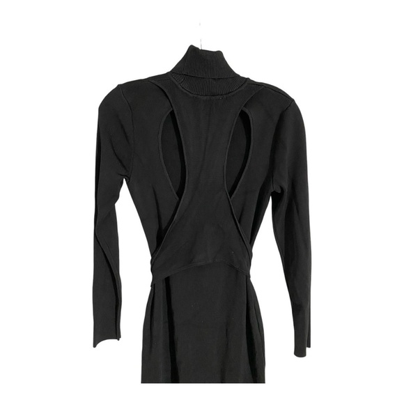 Toccin Racer Midi Dress Back Cutout Turtleneck Long Sleeves Black Ponte Knit S - Picture 7 of 10